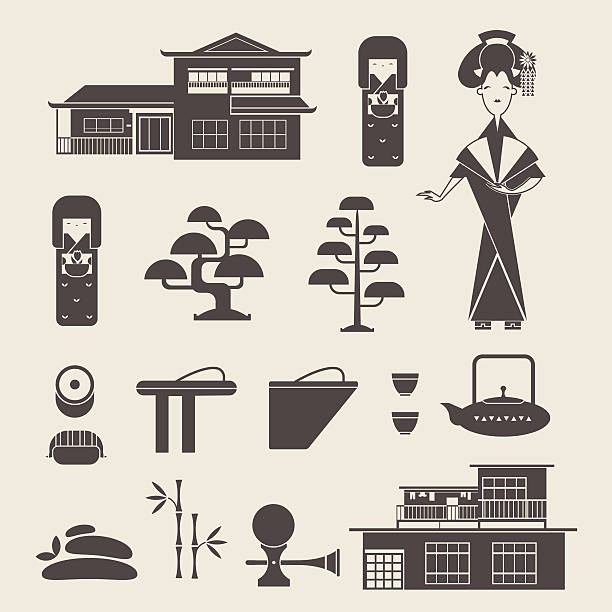 Japan icons vector art illustration