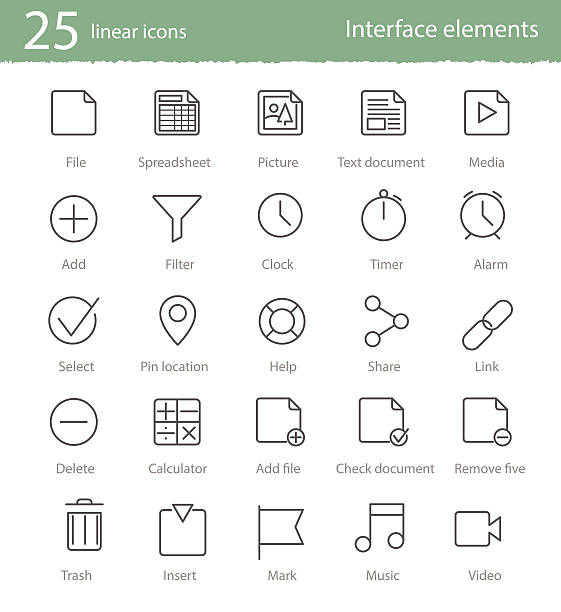 liniowe zestaw ikon 25 - symbol file computer icon document stock illustrations