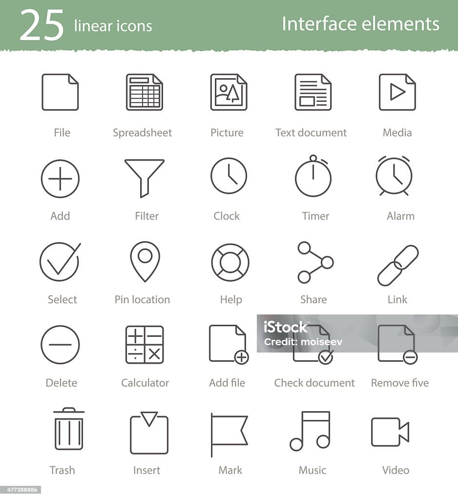 linear icons 25  set interface elements 25 vector linear icons set for web design and applications Spreadsheet stock vector