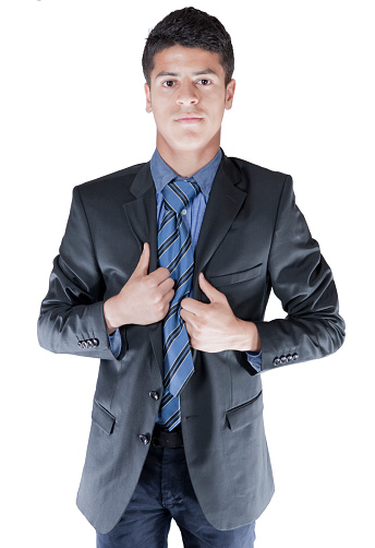 Young handsome business man wearing elegant shirt over isolated background smiling positive doing ok sign with hand and fingers. Successful expression.