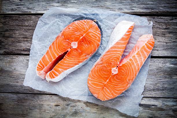 istock Two fresh raw salmon steak on a paper 477390538