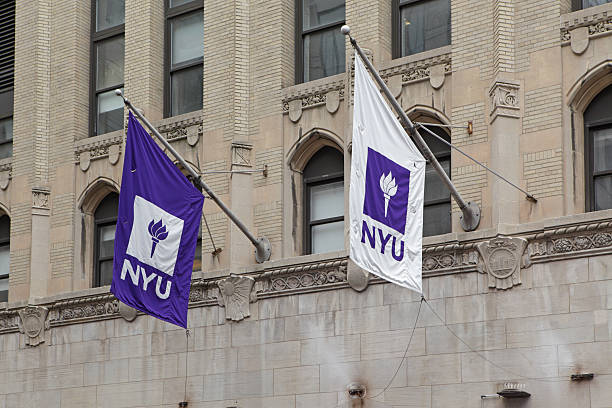 New York University flags and logos stock photo