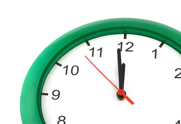 istock Twelve o'clock on big wall watch isolated 477391109