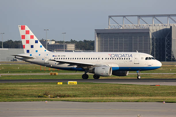 Frankfurt, Germany - September 17, 2014: A Croatia Airlines Airbus A319 taxiing at Frankfurt International Airport (FRA). Croatia Airlines is the Croatian flag carrier airline with its main hub at Zagreb airport.