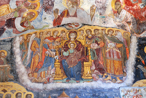 Ancient Religious Paintings in Christianity Religious Paintings at the Interior Walls of famous Sumela Monastery in Trabzon Turkey sumela monastery stock pictures, royalty-free photos & images