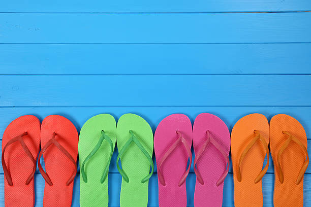 istock Flip Flops sandals in summer on vacation with copyspace 477399744