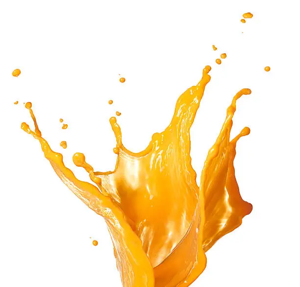 orange juice splash isolated on white background