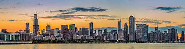 istock Chicago downtown skyline and lake michigan at sunset 477402044