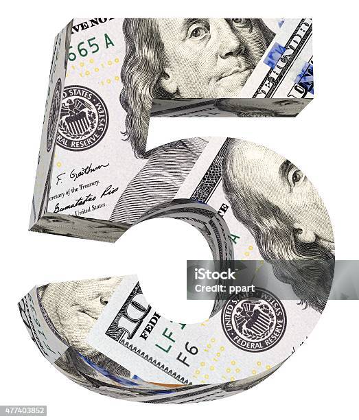 Number From Dollar Bill Alphabet Set Isolated Over White Stock Photo - Download Image Now