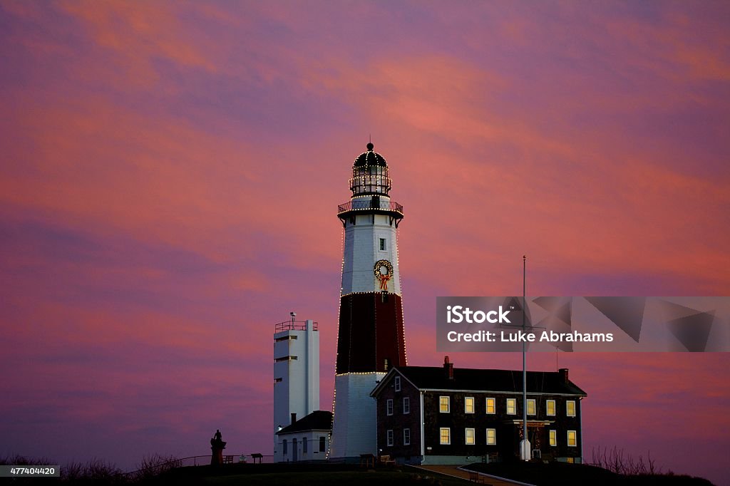 Montauk Lighthouse Sunset Montauk Lighthouse, Long Island, New York. Taken December 2015. Lighthouse Stock Photo