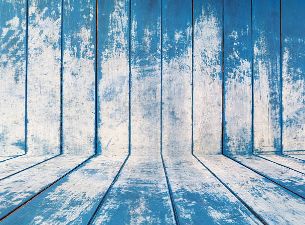 青色テクスチャーの粗い木製のフェンス委員会バックグラウンド - wood old weathered copy space ストックフォトと画像