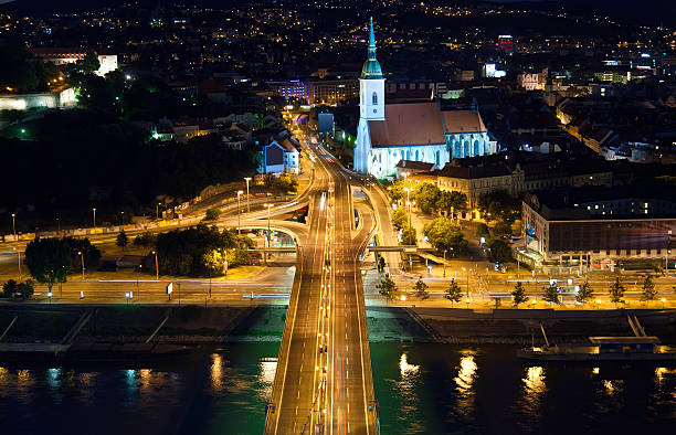 istock Night view on auto junction in Bratislava 477407267