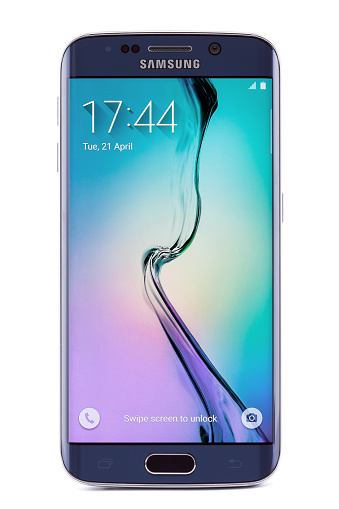 Sofia, Bulgaria - April 21, 2015: Studio shot of Samsung Galaxy S6 Edge smartphone. The telephone is supported with 5.1\