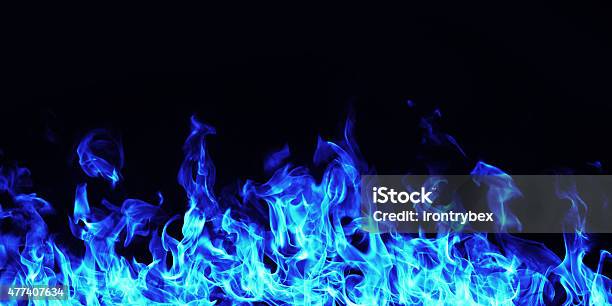 Burning Blue Fire Flame On Black Background Stock Photo - Download Image Now - Blue, Flame, Fire - Natural Phenomenon
