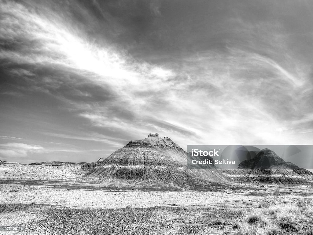 Formations in Petrified Forest National Park Black and white conic formations in a desert landscape in Petrified Forest National Park in Arizona 2015 Stock Photo