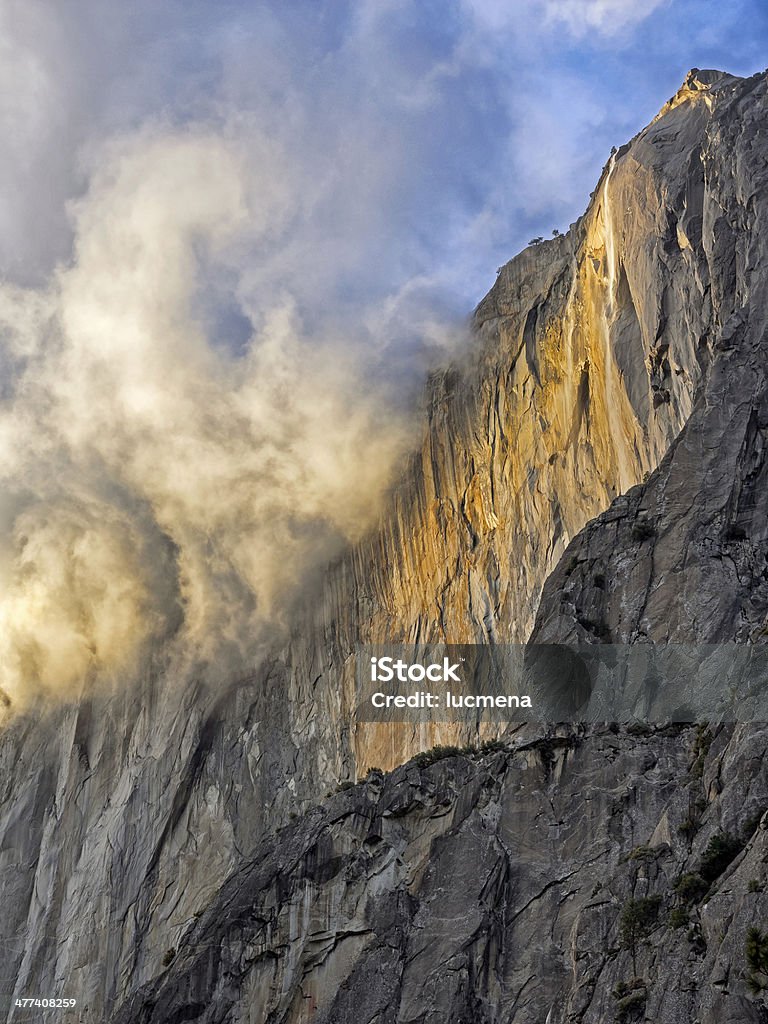 horsetail falls Horsetail Falls lit by sunset, Yosemite National Park, California. this natural phenomenon happens only for the last 2 weeks of february. then this fall is widely known as "firefall" Beauty In Nature Stock Photo