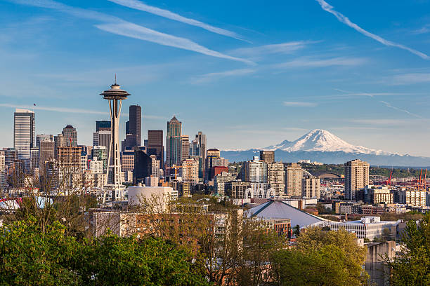 istock Seattle downtown skyline and Mt. Rainier, Washington 477409274