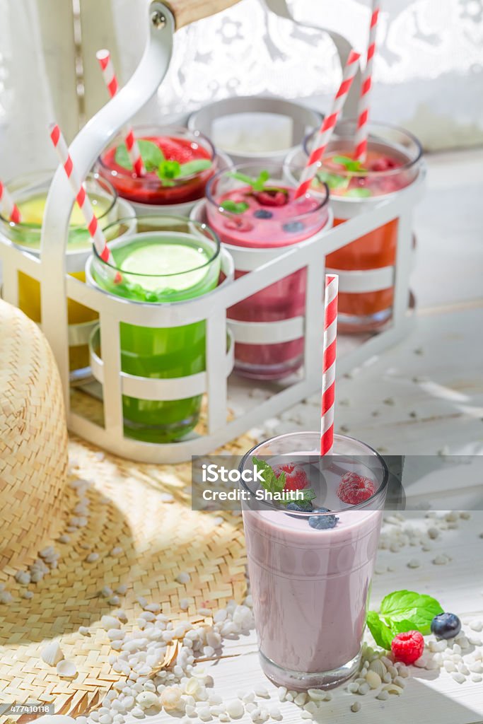 Sweet cocktail with fruity yogurt Sweet cocktail with fruity yogurt. 2015 Stock Photo