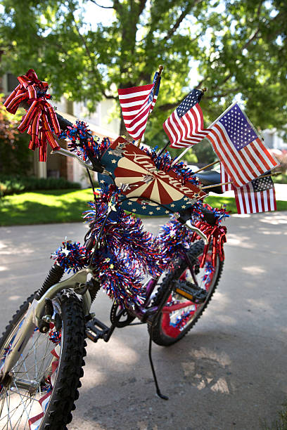 July 4th Bike decorated for July 4th parade red white blue bike stock pictures, royalty-free photos & images