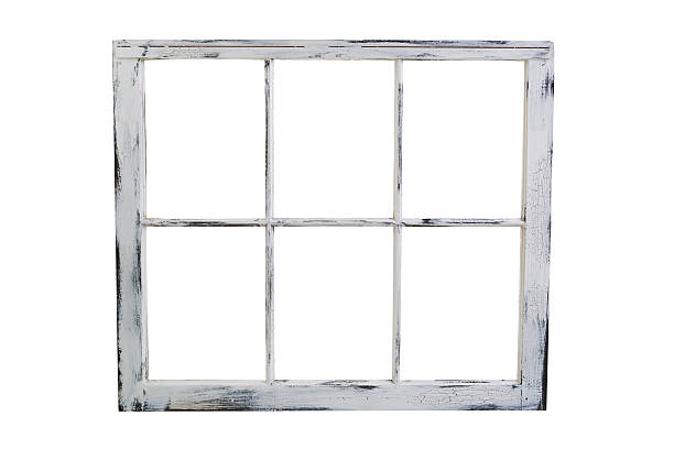 Old windows isolated on white background stock photo
