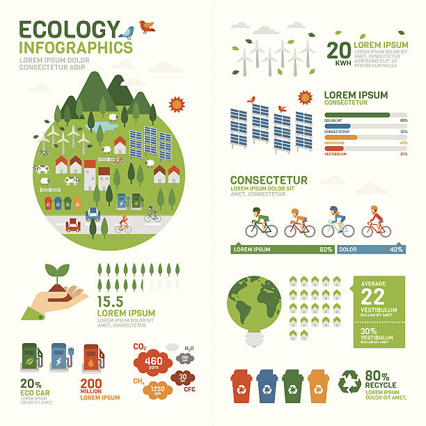 ökologie infografik mit umweltinformationen - wasser grafiken stock-grafiken, -clipart, -cartoons und -symbole