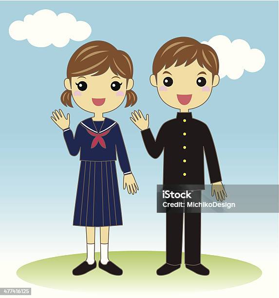 Girl And Boy Wearing School Uniform Stock Illustration - Download Image Now - Adult Student, Back to School, Black Color