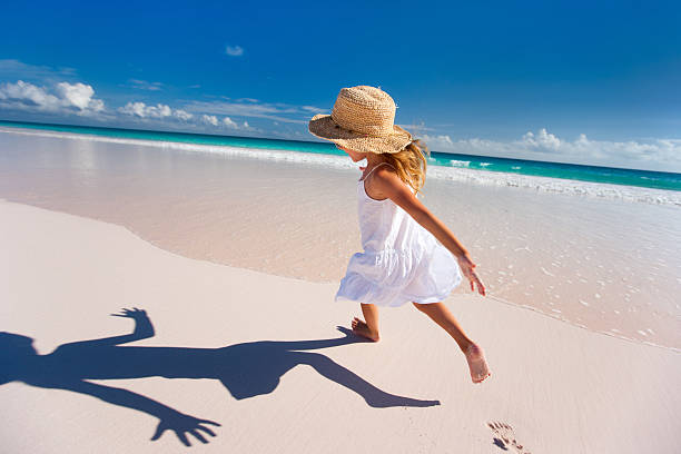 Cute little girl on vacation stock photo