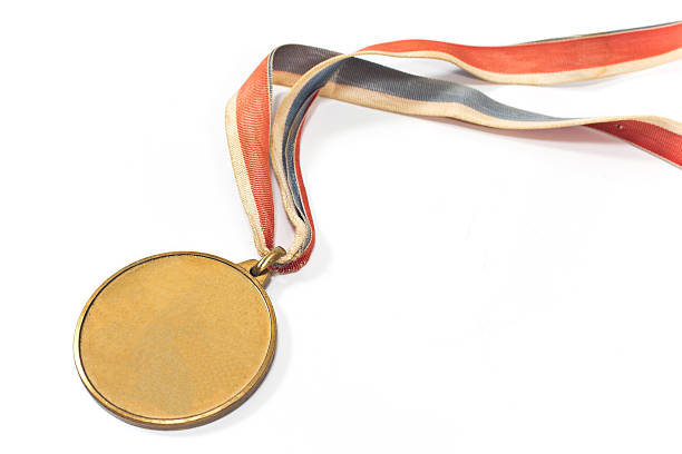 istock Vintage gold sport medal  on white 477417371