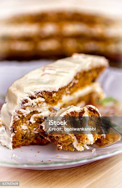 Bite Of Carrot Cake On A Fork Stock Photo - Download Image Now - Carrot Cake, Gourmet, Healthy Eating