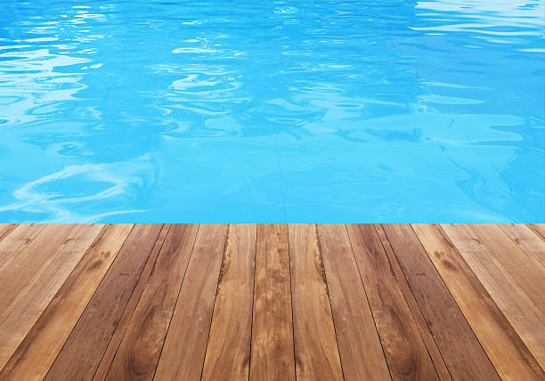 istock Swimming pool and wooden deck ideal for backgrounds 477418022
