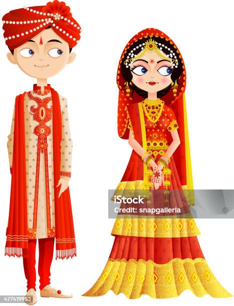 Indian Wedding Couple Stock Illustration - Download Image Now - Culture of India, Groom - Human Role, Bride