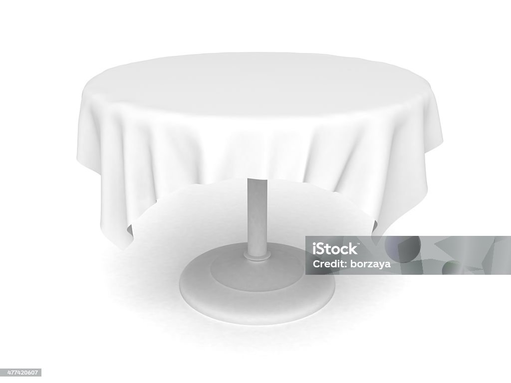 Vide table ronde et de nappe sur fond blanc - Photo de A la mode libre de droits