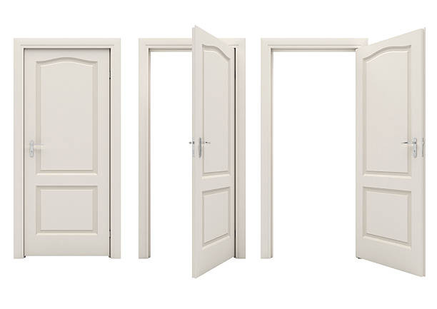 istock Open white door isolated on a white background 477424420