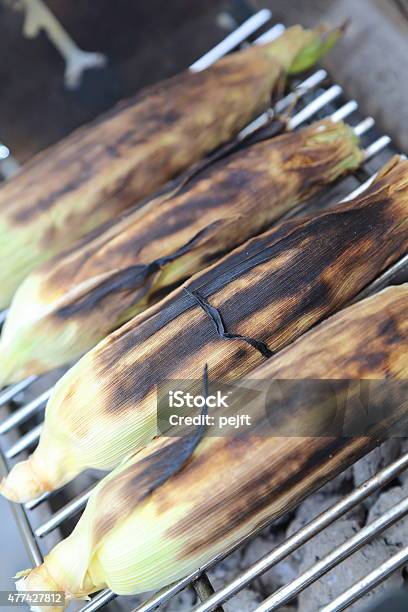 Grilled Corn On The Cob Maize And Barbecue Grill Stock Photo - Download Image Now - 2015, Barbecue - Meal, Barbecue Grill