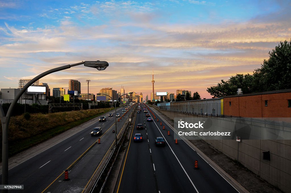 toronto highway rush hour cars on the highway traveling to and from downtown 2015 Stock Photo