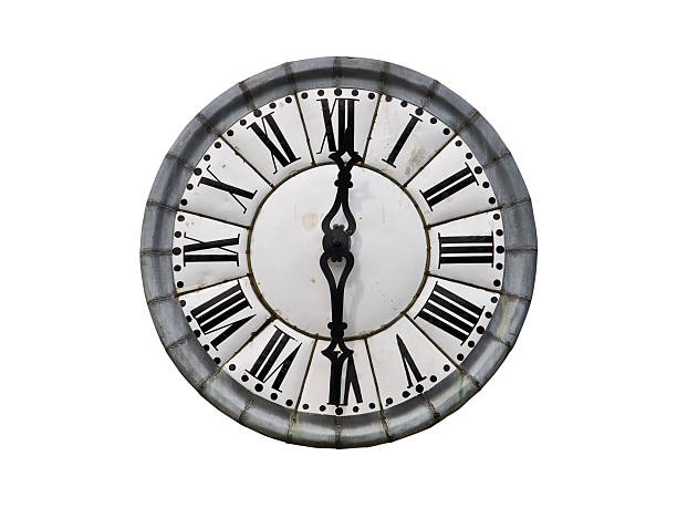 istock Vintage mural antique clock, isolated on white 477428872