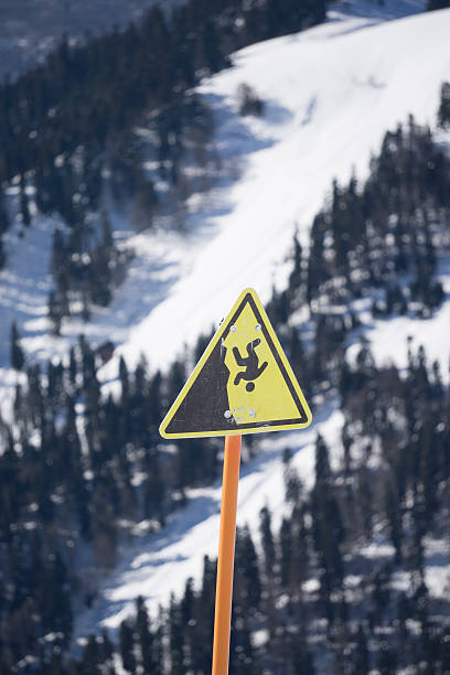istock danger steep cliff mountain sign, mountains and cloudy sky 477429194