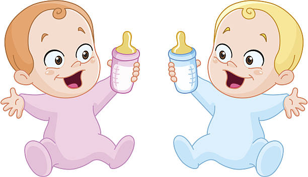 유아, 병 - blond hair baby baby girls white background stock illustrations