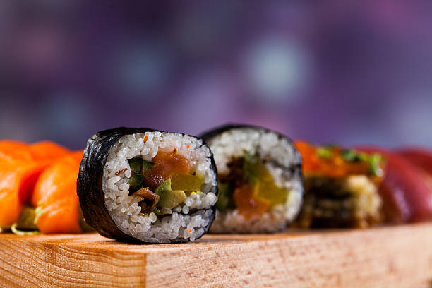 istock Japanese concept with sushi on the wooden table 477430431