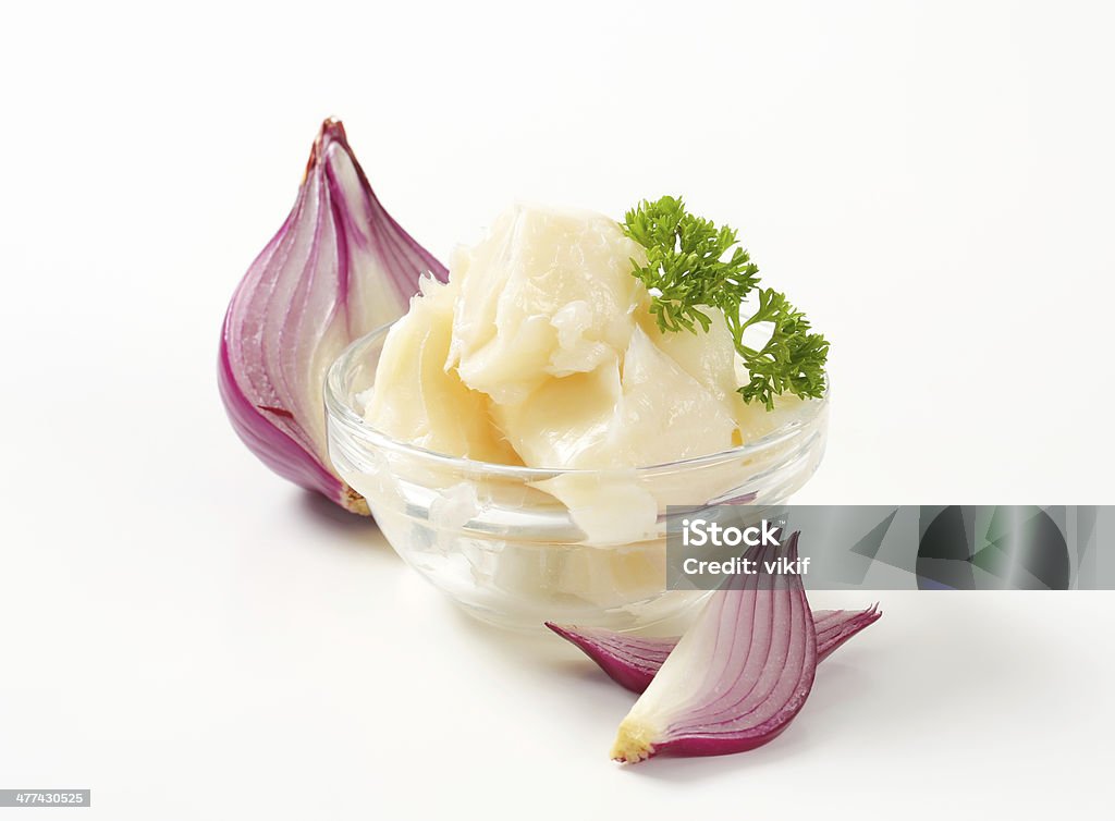 Pork lard Pork lard in glass bowl Bowl Stock Photo