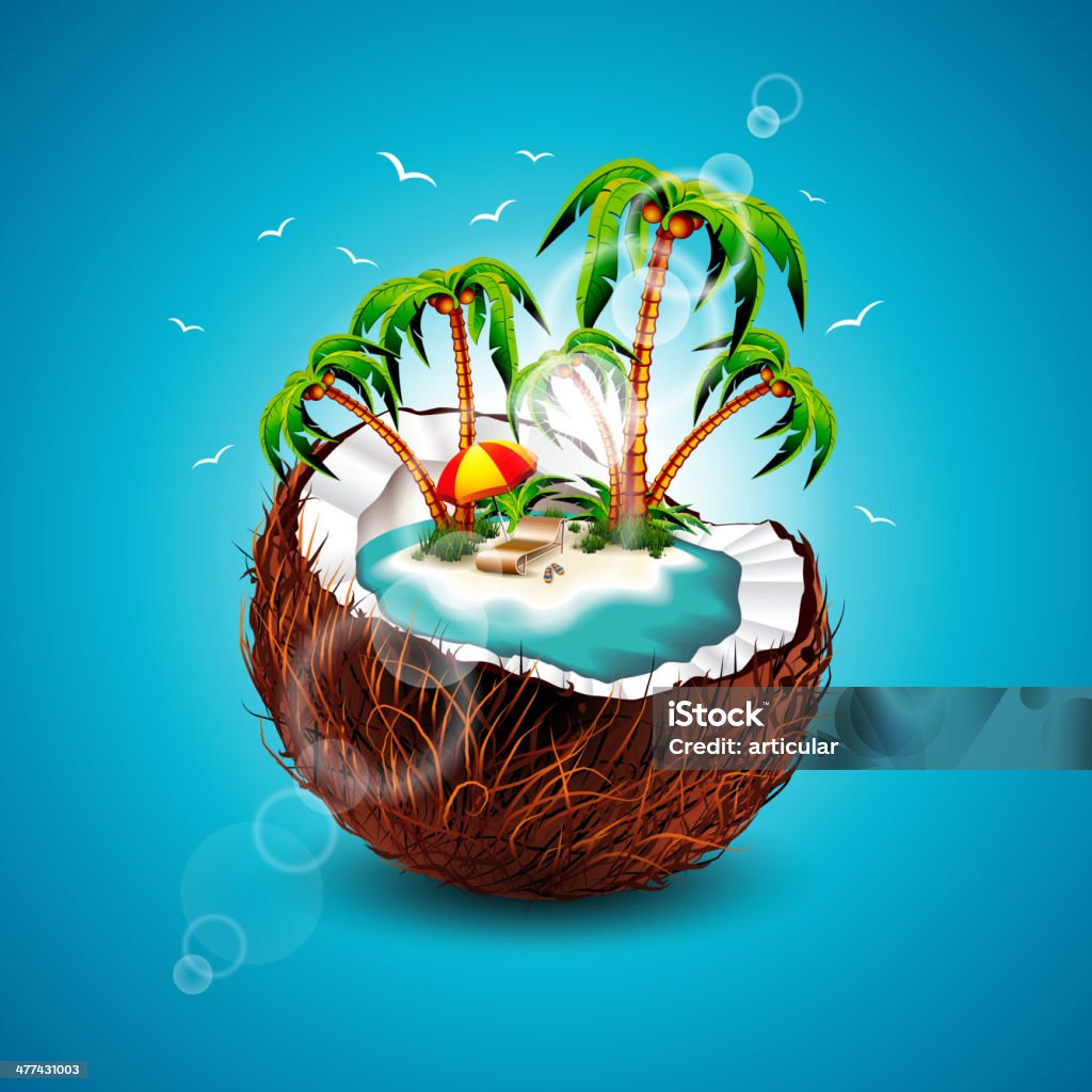 Iillustration na lato wakacje tematu z kokosem. - Grafika wektorowa royalty-free (Abstrakcja)