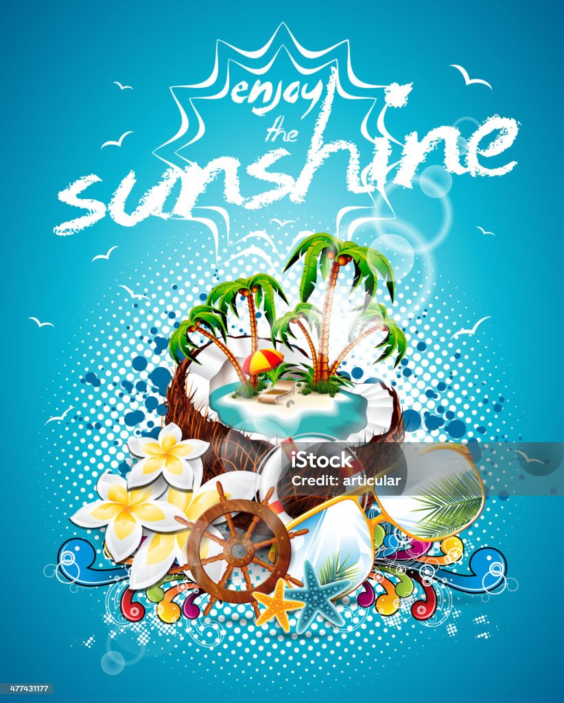 Ulotka lato wakacje wzór z kokosem oraz Paradise Island - Grafika wektorowa royalty-free (Abstrakcja)
