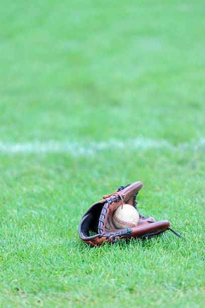 istock Baseball in glove on outfield grass 477431240