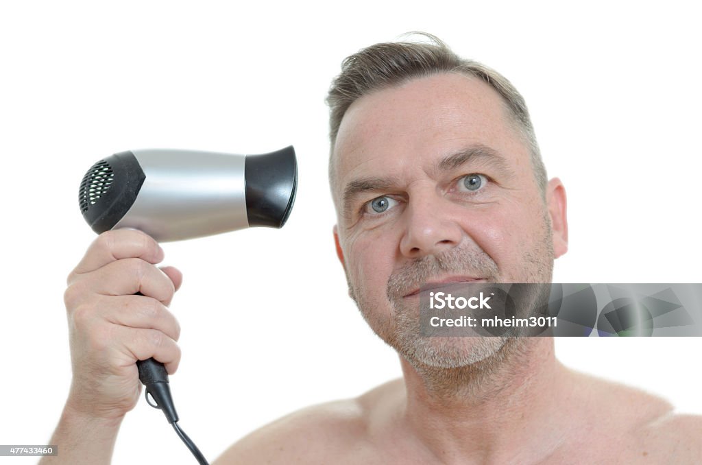 Unshaven Man Blow Drying His Short Hair Stock Photo - Download Image Now -  2015, Adult, Adults Only - iStock