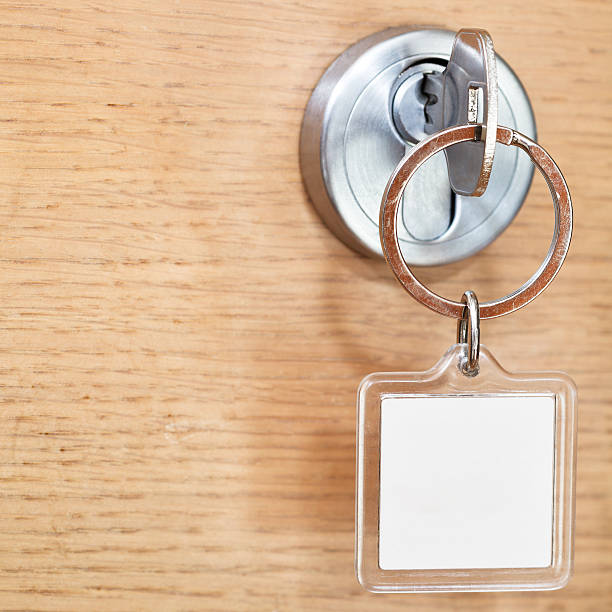 istock key with blank square keychain in lock close up 477437947