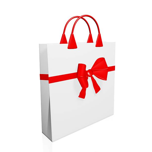 istock 3D Festive Shopping Bag with Red Bow Ribbon 477438193