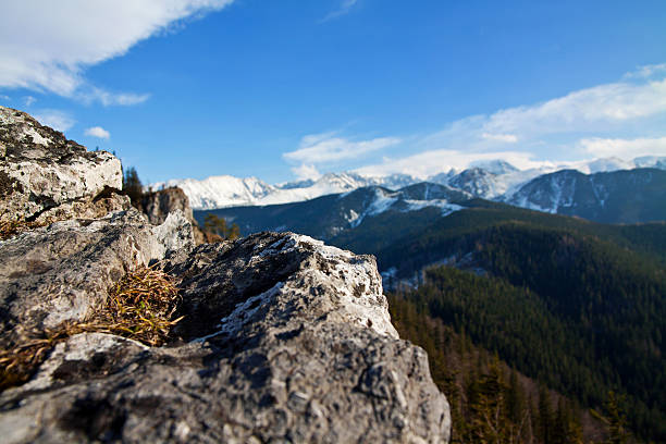 istock Mountain snowy landscape with rock 477439182