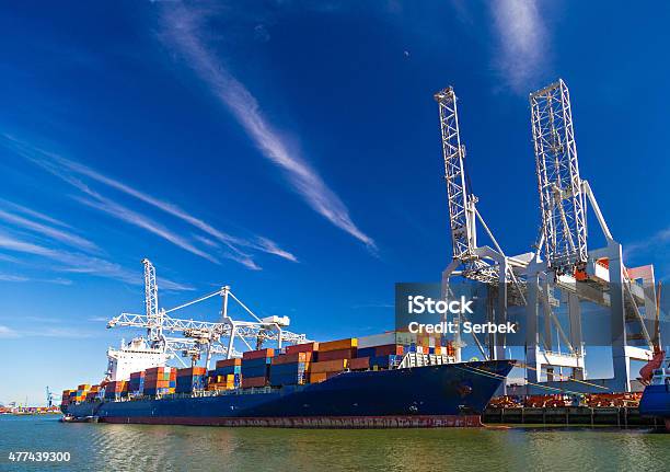 Large Container Vessel Unloaded In Port Of Rotterdam Stock Photo - Download Image Now