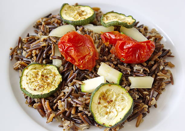 black/wild rice with zucchini, tomatoes and paprika