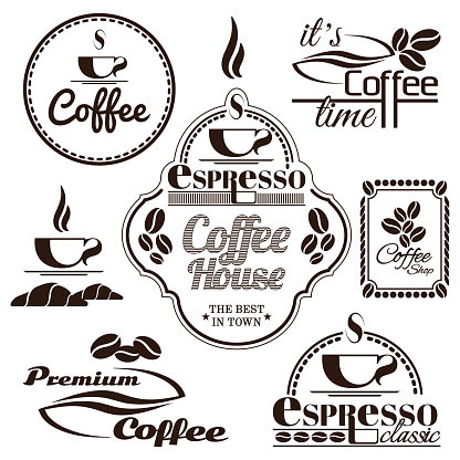 Set of vintage retro coffee badges and labels